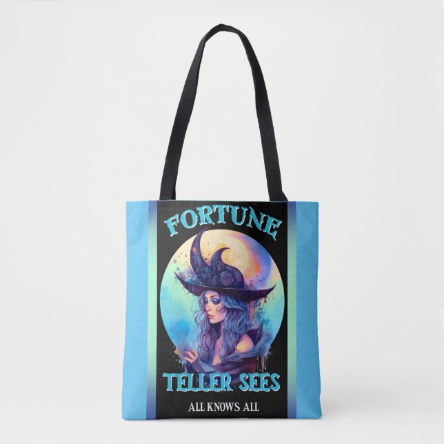 Tote Bag Halloween rétro Blue Witch (Devant)