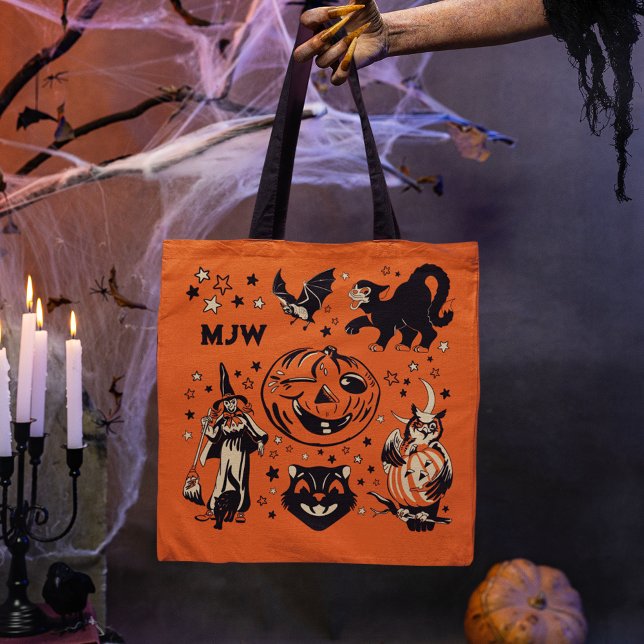 Tote Bag Halloween Rétro Monogrammé (Créateur téléchargé)