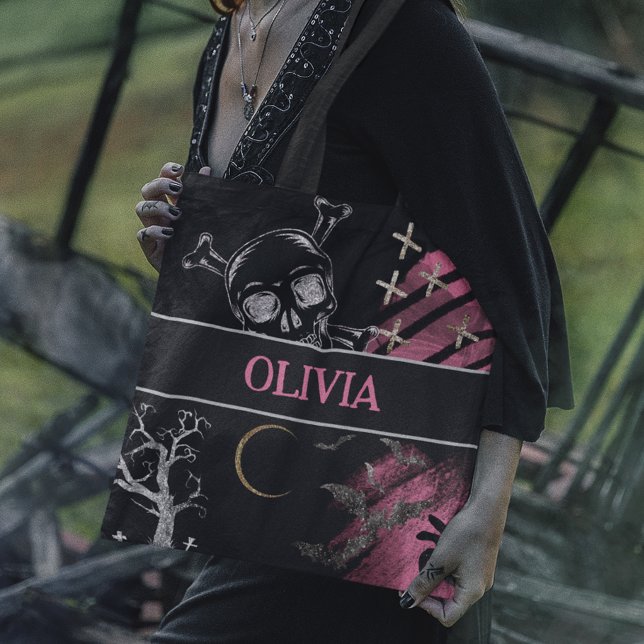 Tote Bag Halloween rose et noir réutilisable (Créateur téléchargé)
