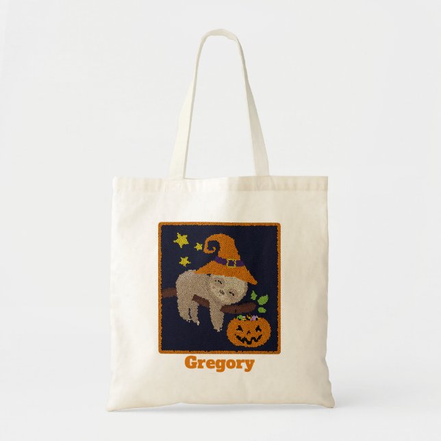 Tote Bag Halloween Sloth Trick ou Treat Citrouille Pail (Devant)
