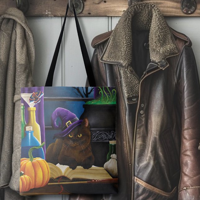 Tote Bag Halloween sorcière chat violet magie (Créateur téléchargé)