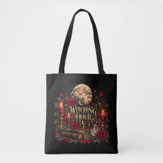 Tote Bag Halloween Sorcière Heure Gothique Roses Lunaires E
