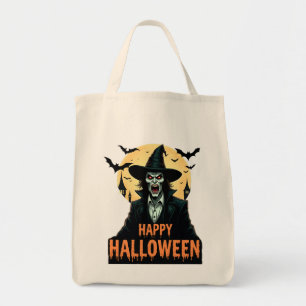 Tote Bag halloween, sorcière, pleine lune, chauves-souris,