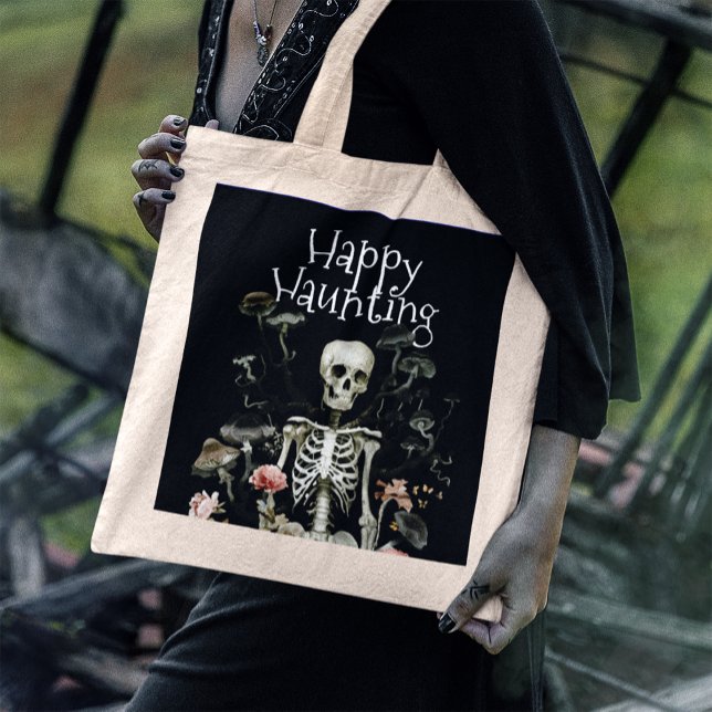 Tote Bag Halloween Squelette Haunted Forest Party Noir (Créateur téléchargé)