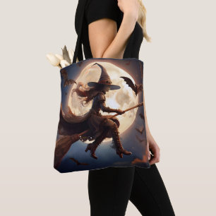 Tote Bag Halloween Steampunk Witch Vol au clair de lune