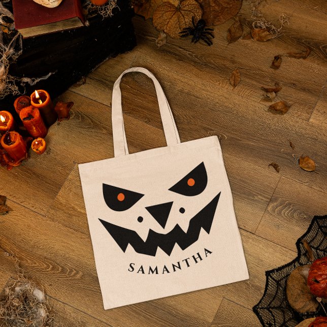 Tote Bag Halloween thème Jack-o'-lantern visage Citrouille (Créateur téléchargé)