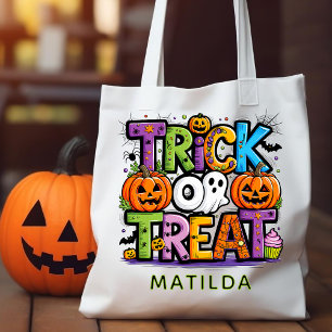 Tote Bag Halloween Tick Ou Treat Citrouille Ghost Calligrap