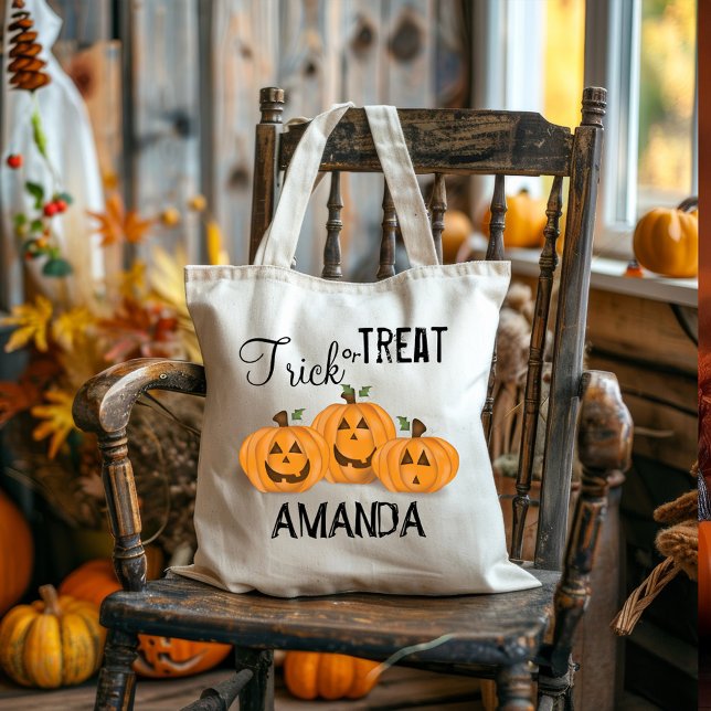 Tote Bag Halloween Trick Ou Traiter Citrouille Whimsical (Trick or treat Halloween custom tote bag)