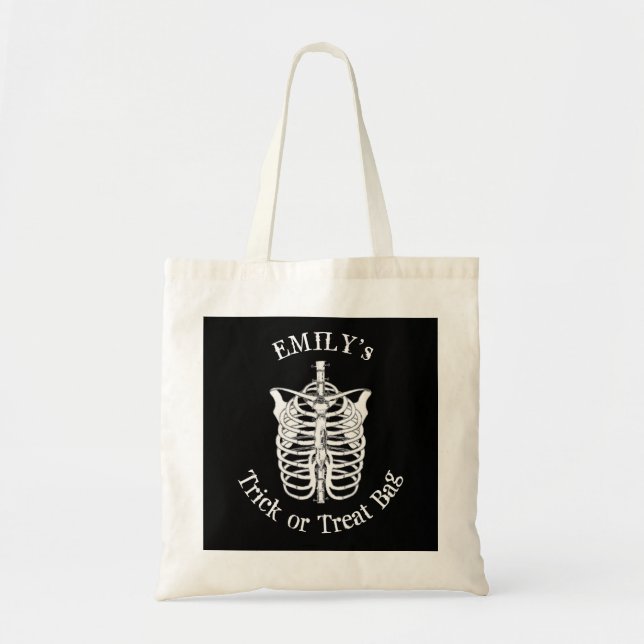 Tote Bag Halloween Trick Ou Traiter Effrayant Squelette Éff (Devant)