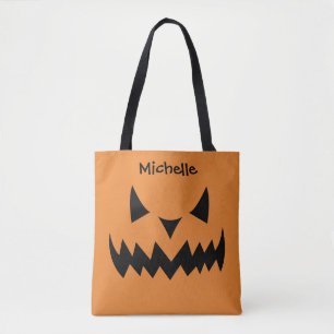 Tote Bag Halloween Trick ou Treat Jack O'Lantern Bats Nom