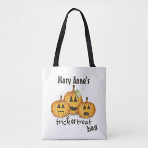 Tote Bag Halloween Trick Ou Treat Whimsical Jack O'Lantern