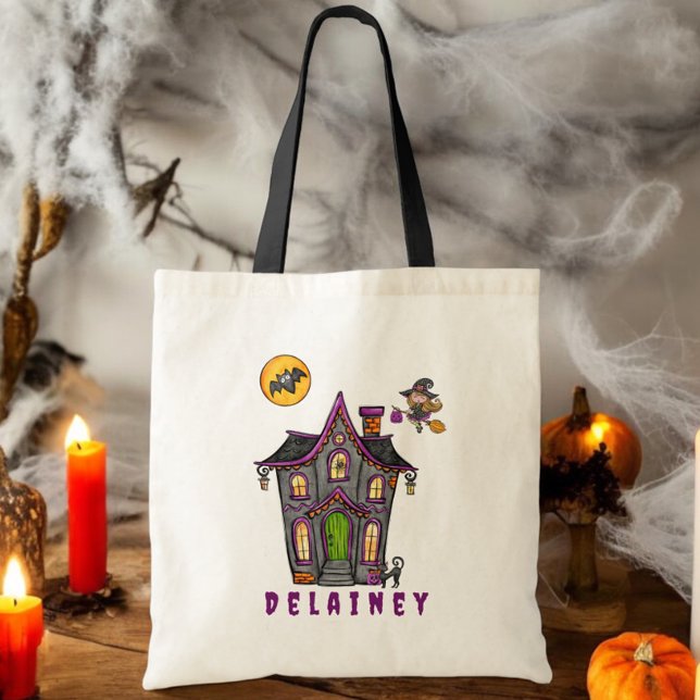 Tote Bag Halloween Trick Treat Haunted House Witch (Créateur téléchargé)