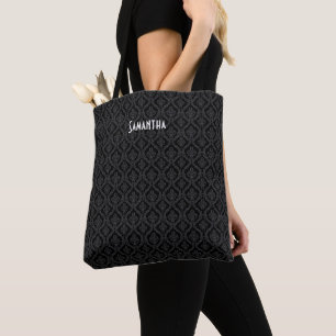 Tote Bag Halloween Victorian Goth Black Brocade Damask Nom