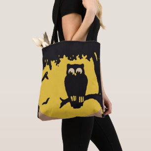 Tote Bag Halloween vintage, Chouette Éffrayante en arbre av