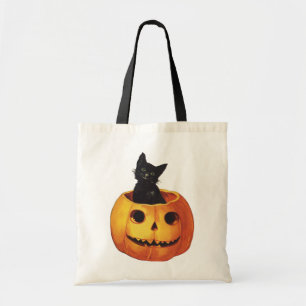 Tote Bag Halloween vintage, joli chat noir dans une citroui