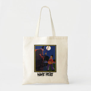 Tote Bag Halloween vintage, sorcière effrayante avec garçon