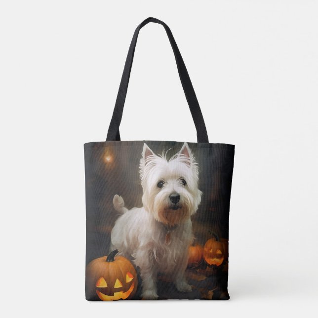 Tote Bag Halloween West Highland White Terrier Citrouilles (Dos)