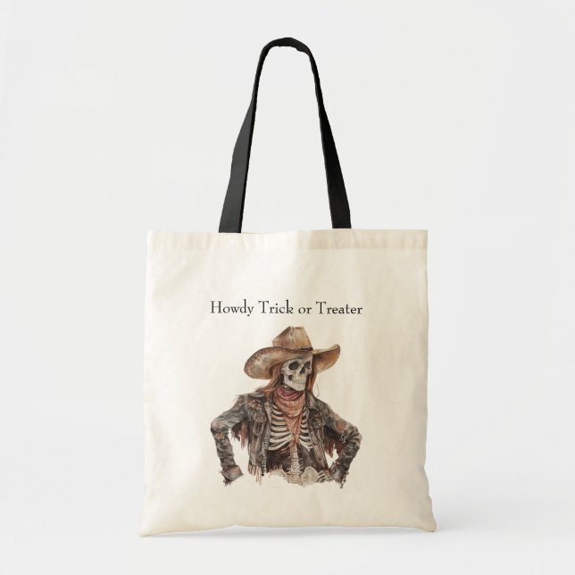 Tote Bag Halloween Western Brown Cowboy Ghost Pumpkin (Devant)