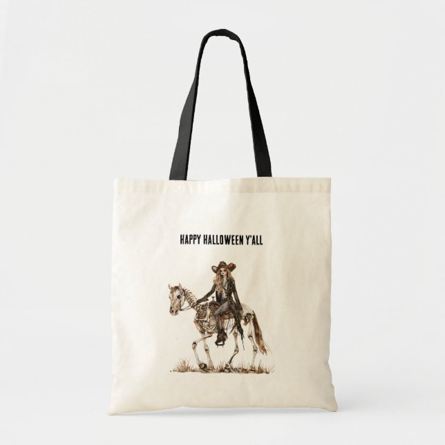 Tote Bag Halloween Western Cowgirl Skeleton Horse (Devant)