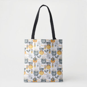 Tote Bag Halloween Whimsical Cauldron et Motif de chats
