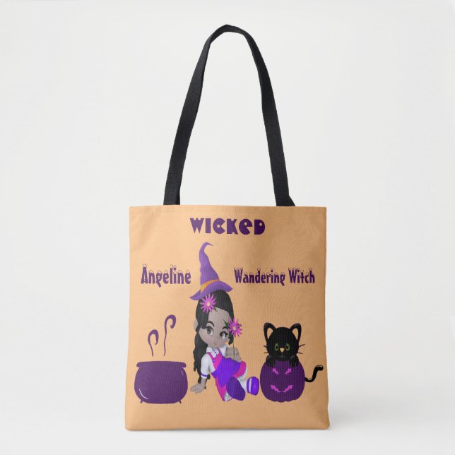 Tote Bag Halloween Wicked Wandering sorcière Orange Cute Ca (Devant)