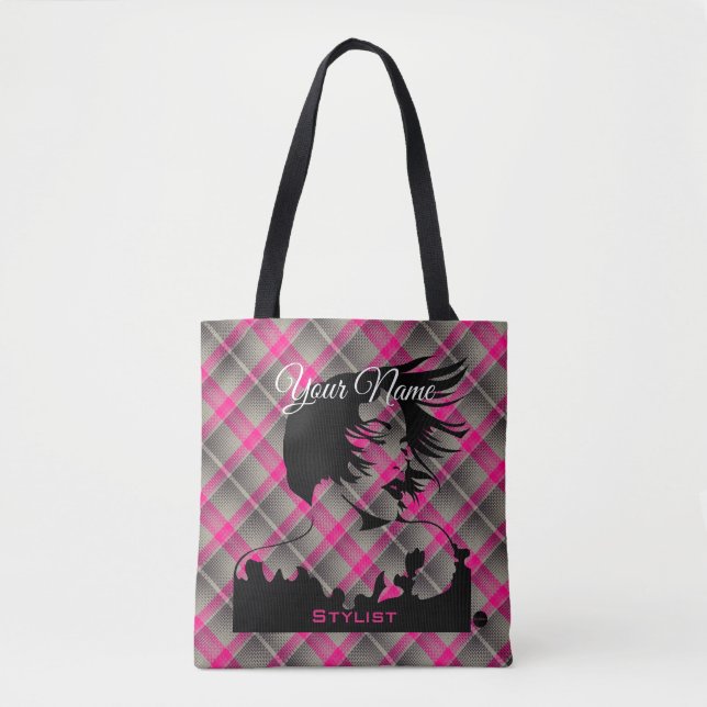 Tote Bag HAMbyWhiteGlove Thème de coiffeur avec plaid rose (Devant)