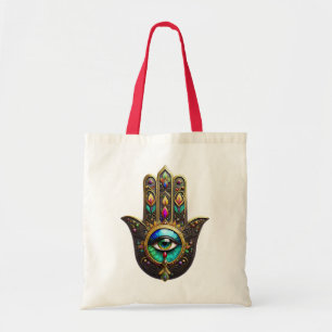 Tote Bag Hamsa Brun Coloré Troisième Œil Arc-en-Ciel
