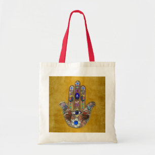 Tote Bag Hamsa Coeurs Fleurs Opal Art sur Or