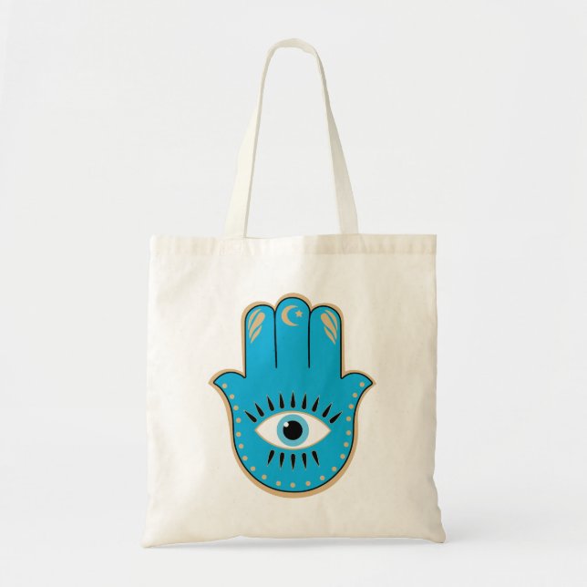 Tote Bag Hamsa main Grec mal Oeil bleu (Devant)