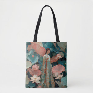 Tote Bag Hanbok Impasto Vintage et Lotus Rose