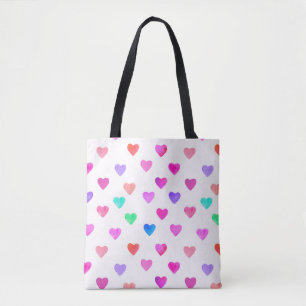 Tote Bag hand painted watercolor hearts pattern Valentine's