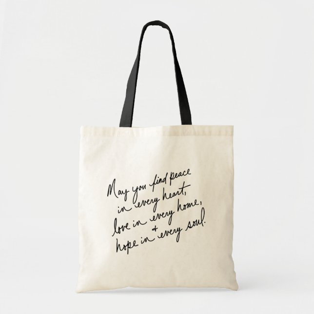 Tote Bag Hand-Scripted Peace Love & Hope (Devant)