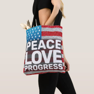 Tote Bag Hands off Peace Love Progress America Parties scin