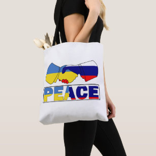 Tote Bag Handshake of Peace, Ukraine Russie Drapeau
