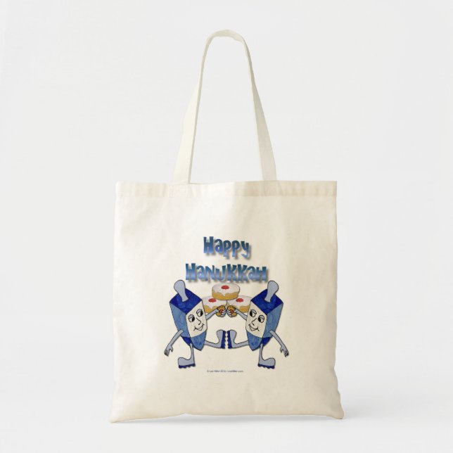 Tote Bag Hanoukka Dancing Dreidels et Jelly Doughnut (Devant)