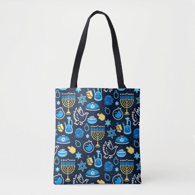 Tote Bag Hanoukka Symboles Motif bleu (Devant)