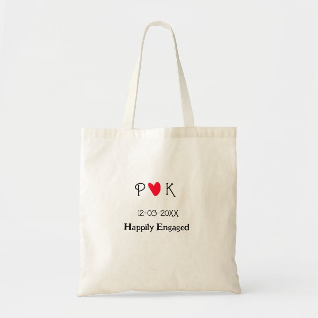 Tote Bag Happily Engagé ajouter nom de couple date de lettr (Devant)