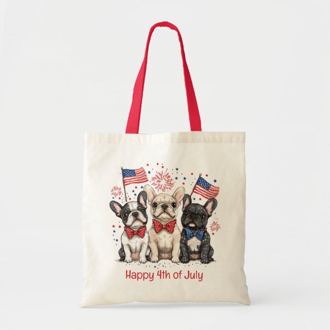 Tote Bag Happy 4 juillet Bulldogs français (Devant)