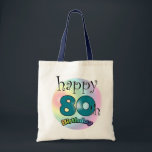 Tote Bag Happy 80th Birthday<br><div class="desc">Joyeux 80e anniversaire,  souris comme cadeau pour quelqu'un qui a 80 ans. Couleurs arc-en-ciel. 80 est en bleu.</div>