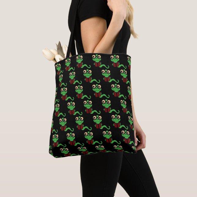 Tote Bag Happy Bookworm Black (De près)