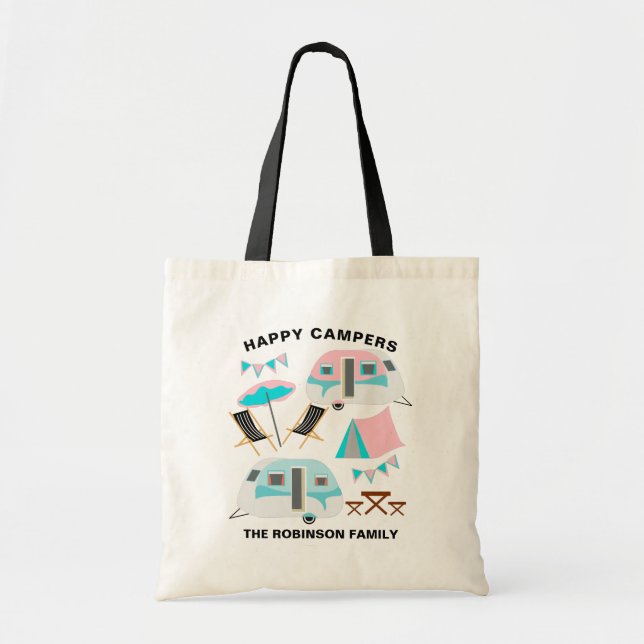 Tote Bag Happy Camper Family Nom Rétro Caravan Camping (Devant)