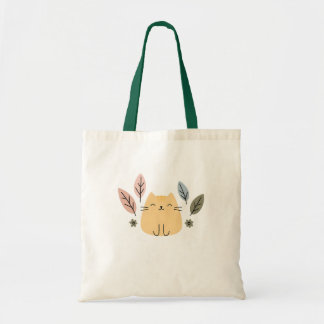 Tote Bag Happy Chat avec Feuilles Pastel