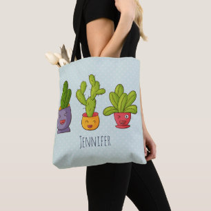 Tote Bag Happy Cute Cactus dans les pots de fleurs Illustra