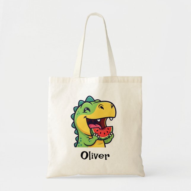 Tote Bag Happy Dinosaur Eating Watermelon (Devant)