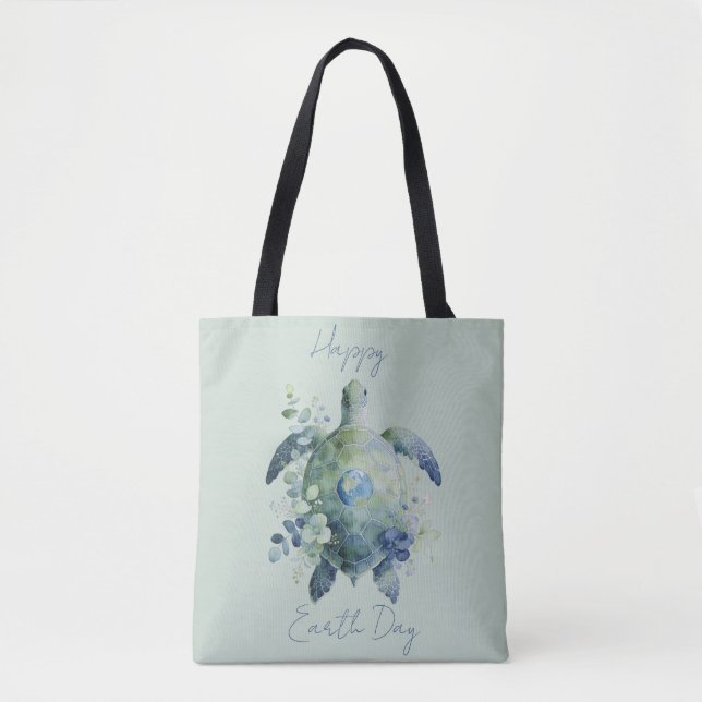 Tote Bag Happy Earth Day Turtle Design (Devant)