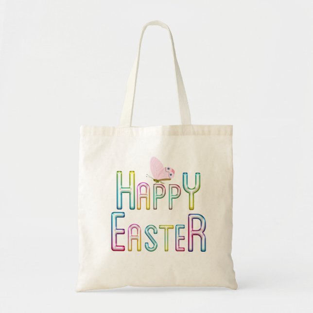 Tote Bag Happy Easte Green et Purple Lettering (Devant)