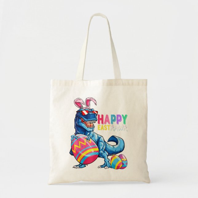 Tote Bag Happy Eastrawr T Rex Dinosaur Easter Bunny Egg Cos (Devant)