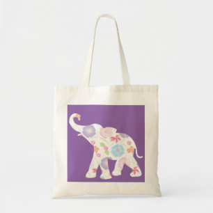Tote Bag Happy Elephant-Big-Flower Motif moderne