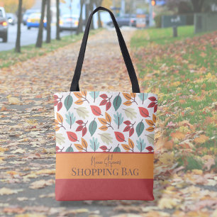 Tote Bag Happy Fall Automne motif feuille personnalisé