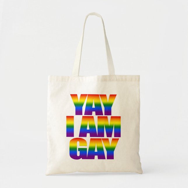 Tote Bag Happy Gay Love Rainbow Flag Couleurs Texte LGBT Pr (Devant)